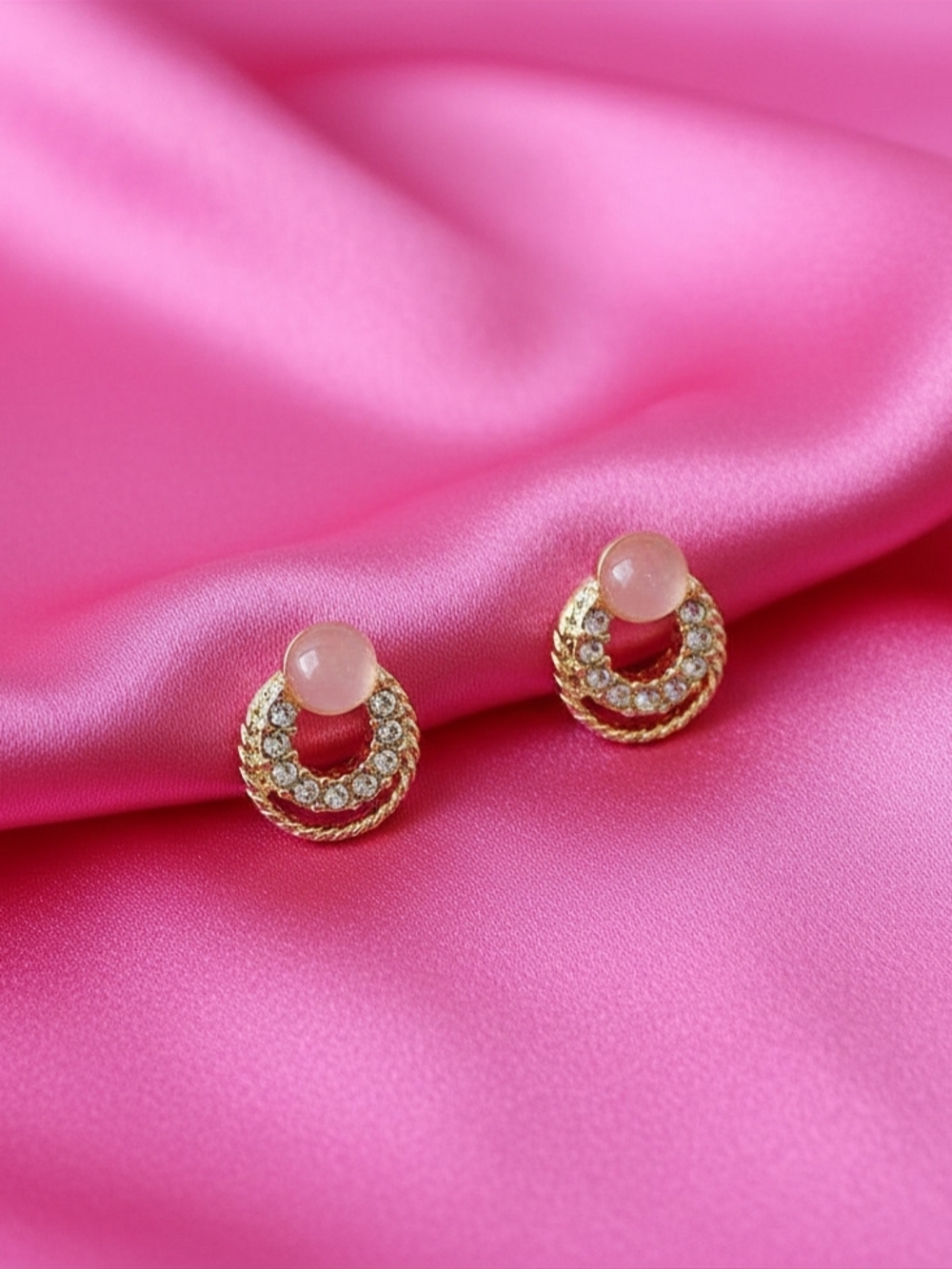 Hoop Crystal Stud‎ Earrings with Opal Stone Inlay